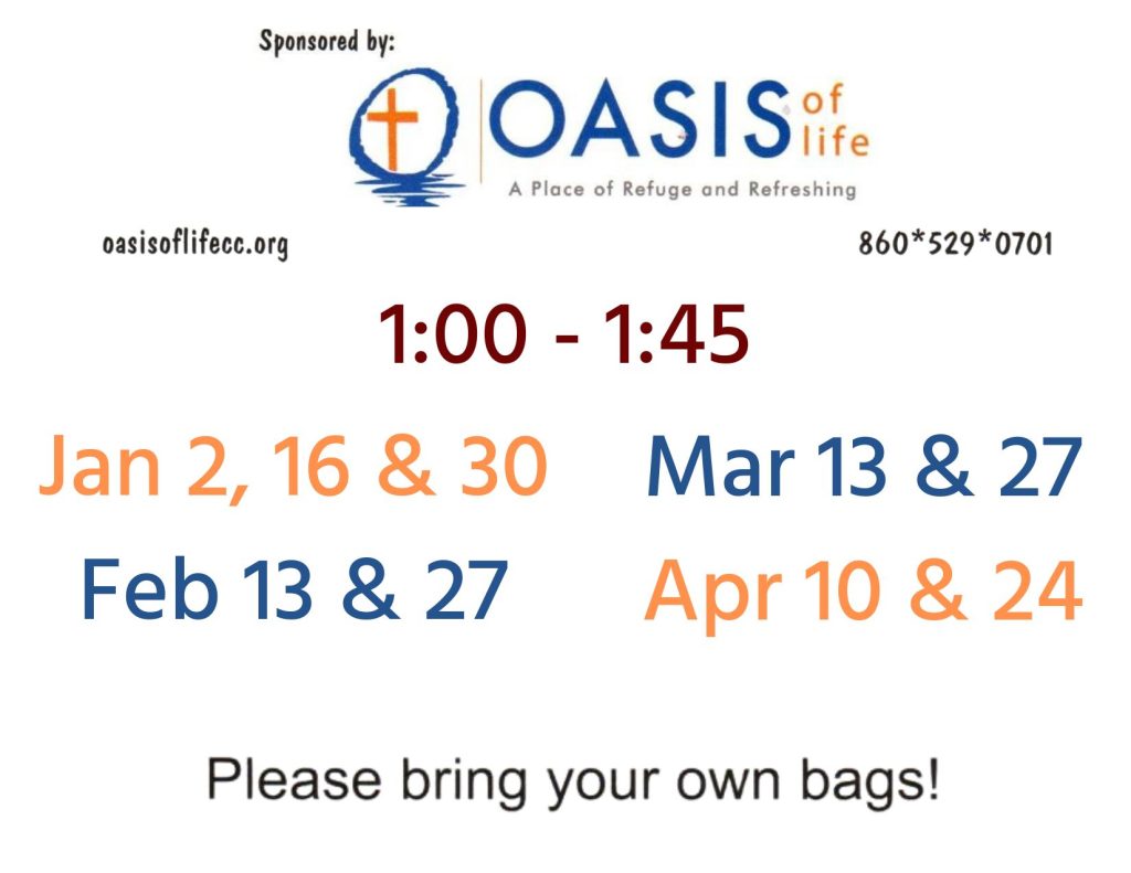 Image with all dates through April for Oasis Church's foodshare