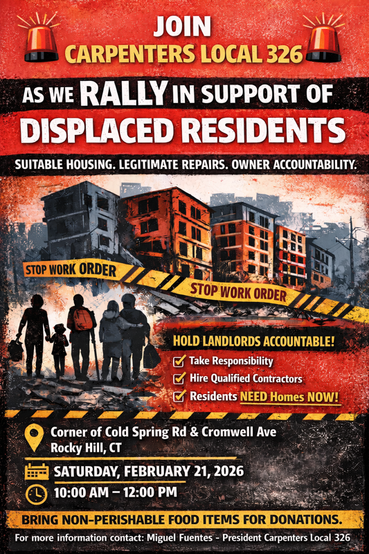 Support Carpenter’s Local 326 Rally in Support of Displaced Residents