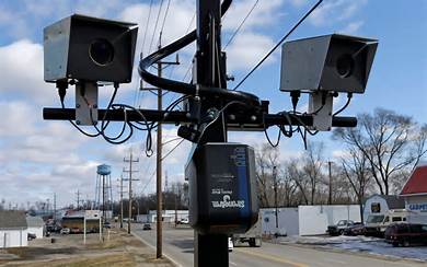 two black cameras on a pole